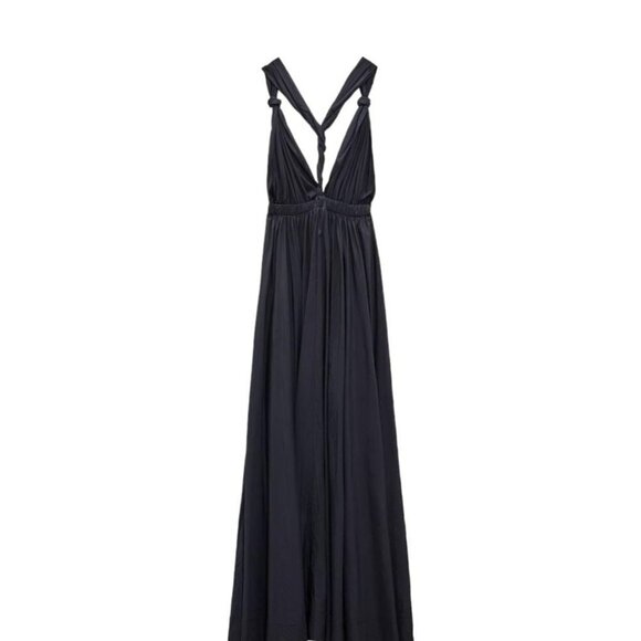 ZARA LONG NYLON DRESS NAVY BLUE SIZE S7599/041